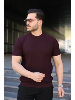 Moda Loris Erkek Bisiklet Yaka Petek Dokulu Kısa Kollu Triko Tişört