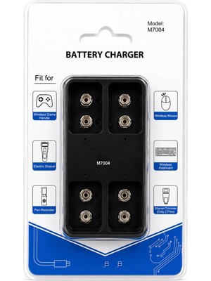 Azurtech 9V Pil Şarj Cihazı – 4 Yuvalı Akıllı Şarj Aleti