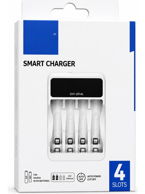 Azurtech CH1-201AL Akıllı Pil Şarj Cihazı Aa/aaa Ni-Mh 4 Yuvalı LCD Göstergeli