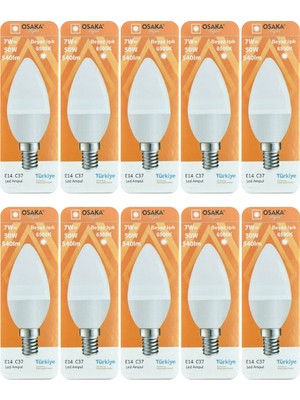 Avarson (10 adet) Osaka 7W (50W) Beyaz Işık (6500K) E14 Duylu (Ince Duy) LED Mum Ampul