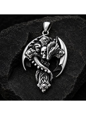 Voyage Accessory Paslanmaz Çelik Gotik Stil Kurukafa Detaylı Ejderha Kolye