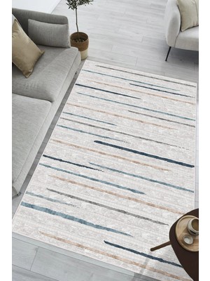 Pelura Halı Modern Çizgili Baskılı Halı Makinede Yıkanabilir Kaymaz Taban Oturma Odası Salon ve Yolluk Halı