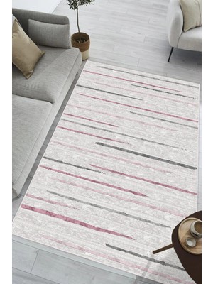 Pelura Halı Modern Çizgili Baskılı Halı Makinede Yıkanabilir Kaymaz Taban Oturma Odası Salon ve Yolluk Halı