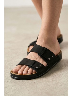 Look Life S963.020 Incim Comfort Pimli Çift Bantlı Siyah Erkek Terlik Günlük Sahil Plaj Terliği