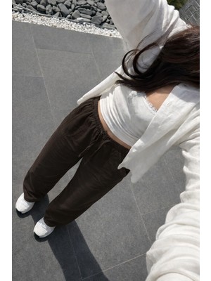 Damga Kadın Premium Jogger Relax Fit Yazlık K.kahve Keten Pantolon