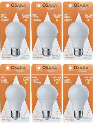 Avarson (6 adet) Osaka 18W (120W) Sarı Işık (3000K) E27 Duylu (Kalın Duy) LED Ampul