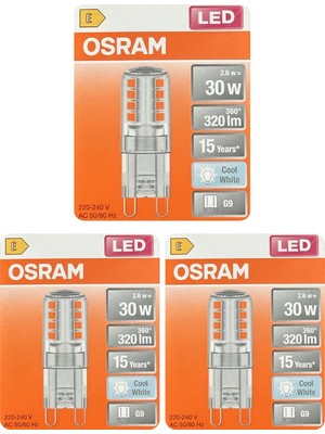 (3 Adet) Osram 2,6W (30W) 4000K (Ilık Beyaz) G9 Duylu LED Kapsül Ampul