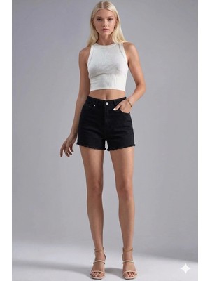 Layal My Beauty Lmb Kadın Jeans Denim Şort Paçası Püsküllü Günlük Esnek Denim Kot Şort Yeni Sezon