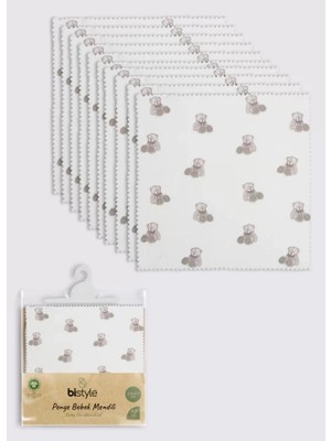 Renas Store Üreticiniz Bear 20X20 10'lu Penye Mendil 90162 Ekru