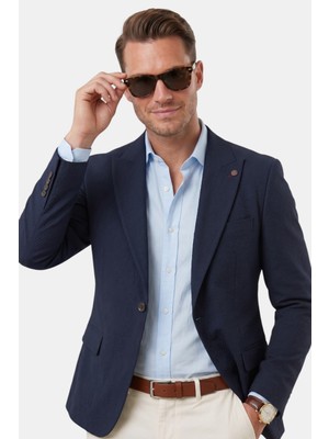 Deepsea Erkek Lacivert Slim Fit Blazer Ceket – Likralı Çift Yırtmaç Dokulu Premium Ceket 2600776
