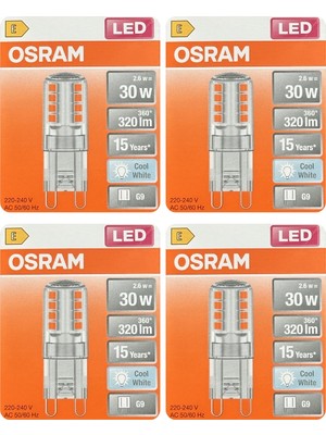 (4 Adet) Osram 2,6W (30W) 4000K (Ilık Beyaz) G9 Duylu LED Kapsül Ampul
