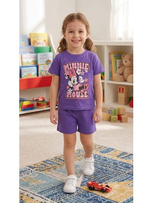 İray Kids Iray Kids Kız Çocuk Minnie Mouse Baskılı Şortlu Takım - Pamuklu Yazlık Tişört ve Şort Seti
