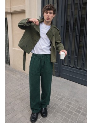 Damga Erkek Trend Düşük Bel Bol K.haki Keten Pantolon