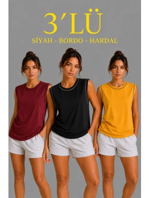 Efnaz Style 3’lü Kolsuz Sporcu Atlet Seti Yazlık Bisiklet Yaka - Siyah, Bordo, Hardal