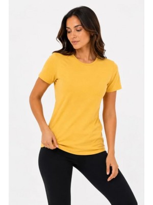 Efnaz Style Basic Tişört Bisiklet Yaka Kısa Kol Günlük Yazlık Slim Fit T-Shirt - Sarı