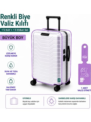 Trink Çanta Şeffaf Valiz Koruyucu Kılıf ve Valiz  Etiketi * 1'er Adet  *  Lila -  Büyük