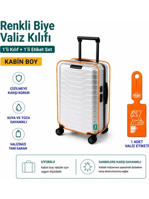 Trink Çanta Şeffaf Valiz Koruyucu Kılıf ve Valiz  Etiketi * 1'er Adet  *  Turuncu -  Kabin