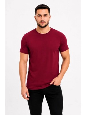 Efnaz Style Erkek Basic Tişört Bisiklet Yaka Kısa Kol Günlük Yazlık Slim Fit T-Shirt - Bordo