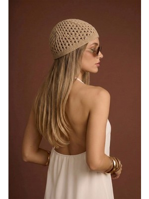 Bahels Kahve Trend Bohema File Örgü Şapka Bandana
