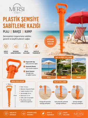 Mersi Shop Plastik Şemsiye Sabitleme Kazığı Plaj Bahçe Kamp Şemsiye Direği Tutucu