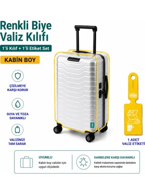 Trink Çanta Şeffaf Valiz Koruyucu Kılıf ve Valiz  Etiketi * 1'er Adet  *  Sarı -  Kabin