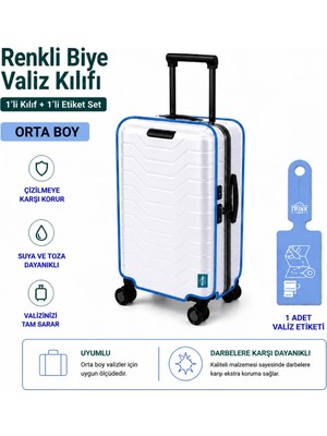 Trink Çanta Şeffaf Valiz Koruyucu Kılıf ve Valiz  Etiketi * 1'er Adet  *  Mavi -  Büyük