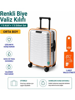 Trink Çanta Şeffaf Valiz Koruyucu Kılıf ve Valiz  Etiketi * 1'er Adet  *  Turuncu -  Orta