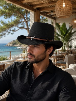 Aydın Şapkacınız Unisex Premium Hasır Kovboy Fötr Şapka Yazlık Festival Plaj Western Tarz