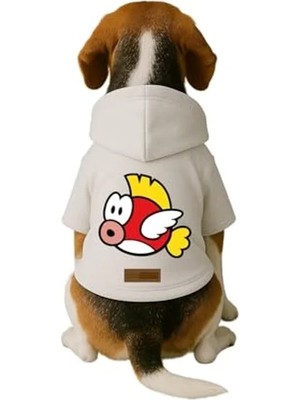 Die Grup Baskılı Içi Polarlı Köpek ve Kedi Kıyafeti & Elbisesi - Beyaz Renk Kapüşonlu Hoodie B7F3C L