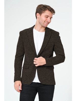 Bonesti Erkek Slim Fit Blazer Ceket Kahve Beyaz