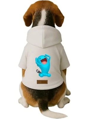 Die Grup Baskılı Beyaz Kapüşonlu Köpek ve Kedi Kıyafeti - 5xl