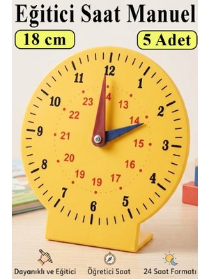 Artlantis Saat Öğretimi Materyali 5 Adet 18 cm Plastik Ayaklı Eğitim Saati Manuel Saat Modeli Kadran Akrep Yelkovan