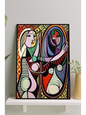 Die Grup (PSTER14647) Ayna Karşısındaki Kız-Pablo Picasso Sanatsal Çerçeveli Tablo 21 x 30