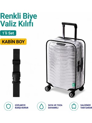 Trink Çanta Şeffaf Valiz Koruyucu Kılıf ve Valiz  Kemeri * 1'er Adet  *  Siyah - Kabin