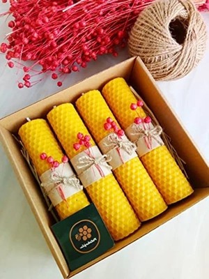 Die Grup 14CM x 3cm Doğal Petek Balmumu Mum Seti, Hediyelik Bal Mumu, 4 Adet