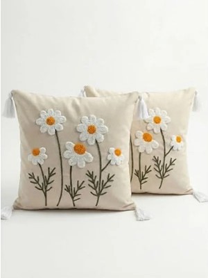 Die Grup 40X40 cm Papatya Desenli Kırlent Kılıfı, 2 Adet Set