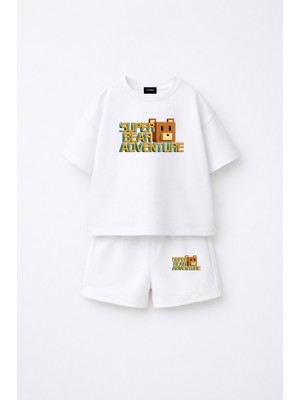 Fasardi Super Bear Adventure Süper Ayı Baskılı Oversize %100 Pamuk Tişört Şort 2li Çocuk Takım