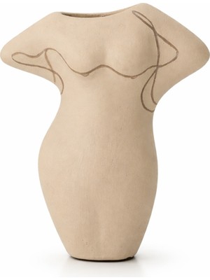 Warm Design Terracotta Gövde Şekilli Dekoratif Vazo Kahverengi Toprak Modern Salon Konsol Bohem Ev Dekoru 16 cm
