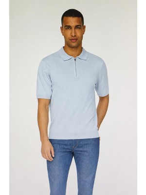 Only & Sons Erkek Yarım Fermuarlı Mavi T-Shirt - 22028606