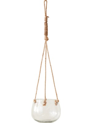 Warm Design Şeffaf Jüt Ipli Cam Asma Saksı Boho Salon Ofis Balkon Dekoru