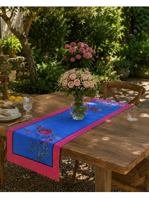 Karam Home Vintage Çiçek Desenli Dekoratif Runner 140X50 cm