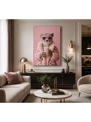 Othello Art Pembe Gözlüklü Gepard Kanvas Tablo – Modern Pop Art Hayvan Temalı Duvar Dekoru – Şık ve Eğlenceli Salon Tablosu