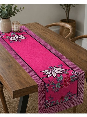 Karam Home Pembe Çiçek Desenli 140X50 cm Dekoratif Runner