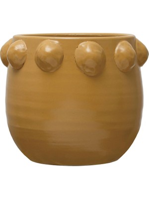 Warm Design El Yapımı Sarı Noktalı Kabartmalı Terracotta Saksı Modern Salon Ofis Balkon Dekoru