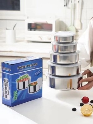 HERŞEYBURDAMODA 5'li Paslanmaz Çelik Saklama Kabı Seti - Iç Içe Geçebilir Taze Tutma Kutusu (10-18 Cm)