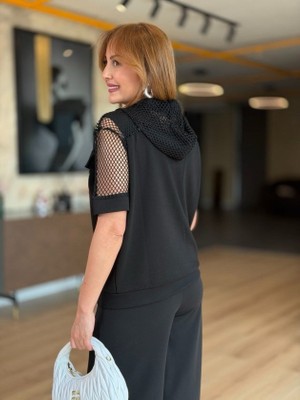Moda Loris Kadın Fileli Kapüşonlu Modal Ceket
