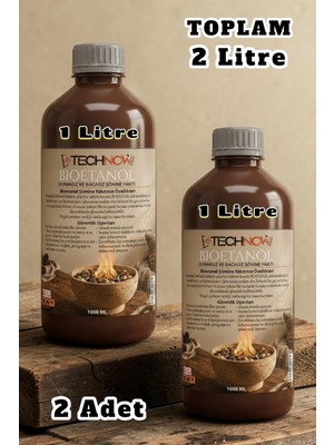 Technow 2000ML Kokusuz ve Dumansız Yüksek Kaliteli Bioethanol Şömine Yakıtı 2 Litre