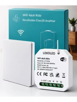 Lekoled Kablosuz Tekli Duvar Anahtarı-Kendinden Enerjili ve 1 Adet Akıllı Kablosuz Anahtar Alıcısı Seti
