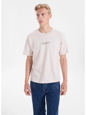 Jack & Jones Bej Erkek Regular Fit Logo Baskılı T-Shirt 12307760 Jortook Tee Crw Neck BSS26