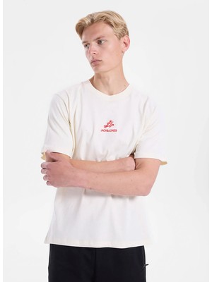 Jack & Jones Ekru Erkek Regular Fit Nakışlı T-Shirt 12307781 Jorwıldlıfe Tee Crew BSS26